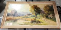 Large Oil on canvas landscape scene signed