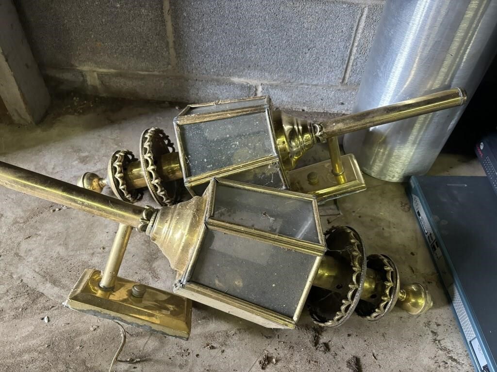 2 large wall lights brass color 28" high