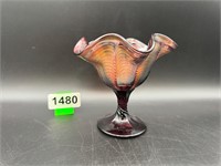 Carnival Glass Peacock Tail Compote