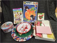 Christmas Tins and Plates, Gift Bags, Various