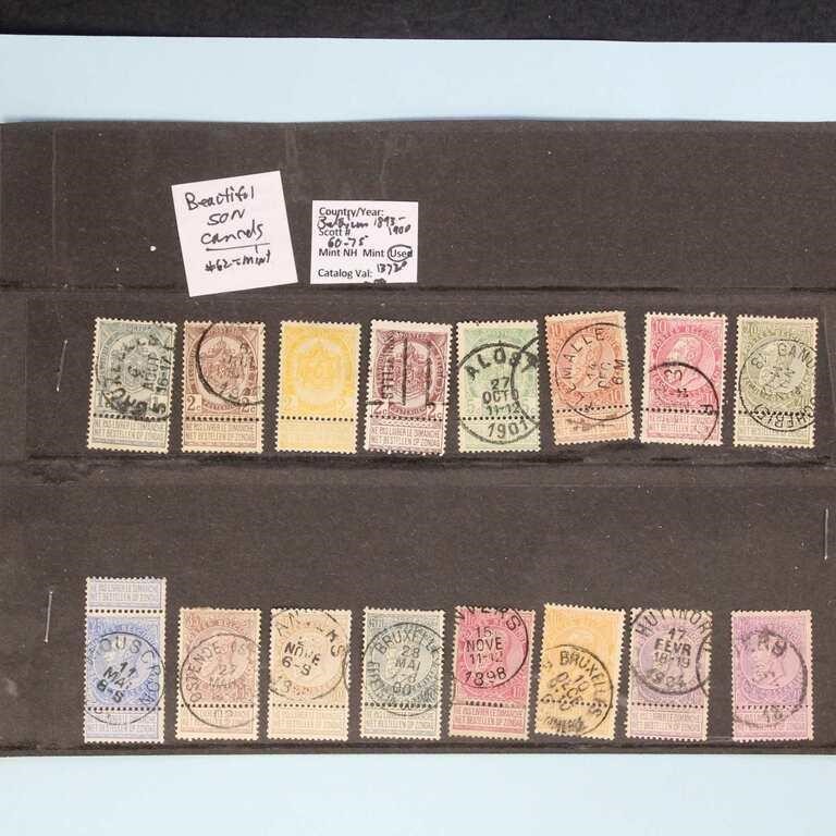 Belgium Stamps #60-75 Used (#62 Mint) set with som