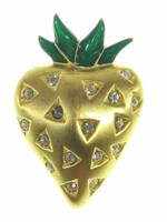 Given By Gold Tone Enamel Strawberry Brooch