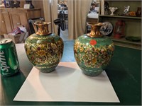 2 VTG Painted Metal Vases
