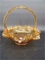Amber Fenton Glass Basket - 8"