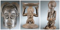Three Congo figure, stool, mask. 20th century.