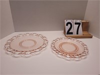 2 Pink Hocking Open Lace Edge Plates