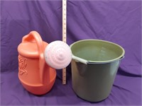 Vintage PINK Watering Can and Green Pail