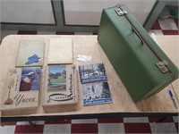 Antique suitcase & 6 old 1940s yearbooks