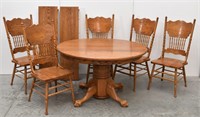 Round Oak Claw Foot Table & 5 Press Back Chairs