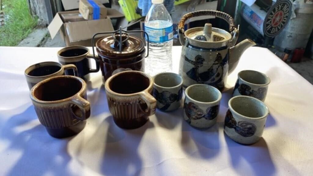 Vintage Otagiri OMC Tea Set Stoneware Blue Floral