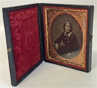 NICE ANTIQUE AMBROTYPE PORTRAIT WITH CARVED CASE