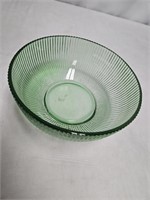 GREEN RIBBED DEPRESSION GLASS BOWL 2.5"X6.5"