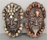 2 pottery wall plaques with stone inlay - Krisna