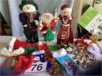 Christmas standup figures, stockings, hats and