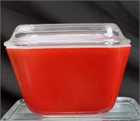 Pyrex Red Dish 501 C with Lid Ribbed