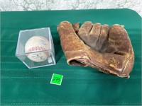 Collectible Signed Baseball & Leather Glove