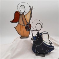 2 - 8 1/2" Stained Glass Standing Musical Angels