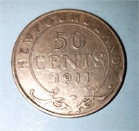1911 NEWFOUNDLAND CANADA 50 CENT SILVER