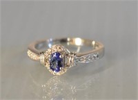 STERLING SILVER RING - TANZANITE WITH WHITE ZIRCON