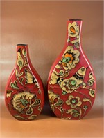 Lot of 2 Deep Red With Design Vases
