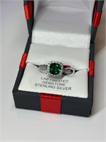 Emerald and White Sapphire Ring Sz 7