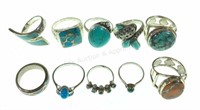 (10) Silver & Turquoise Rings Sizes (4.5-10.25)