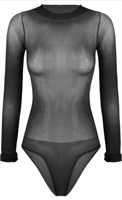 (New) Size L Women Mesh Teddy Bodysuit See