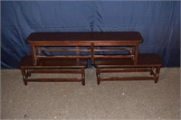3 stained pine low benches, 51x11x1`2"h, (2) 32x11
