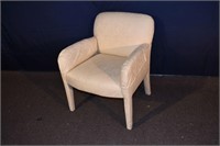 White allover upholstered arm chair; as is