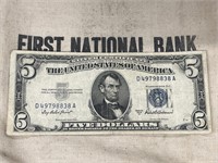 1953A $5 Five Dollar Silver Certificate Blue Seal