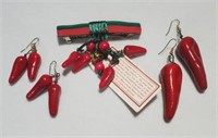 Vintage Chili Pepper Jewelry earrings barrette