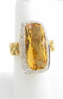 14K Yellow Gold Citrine, Diamond Ring