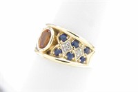 14K YG Citrine, Sapphire, Diamond Band Ring