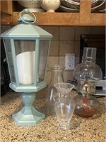 Decorative Green Candle Lamp & Vintage Oil Lantern