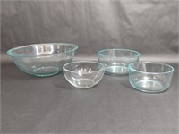 Three Pyrex Glass Bowls & Glass Bowl