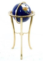 Lapis and inlaid stone globe on stand