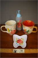 Pioneer Woman Mugs and Two Plastic Pieces