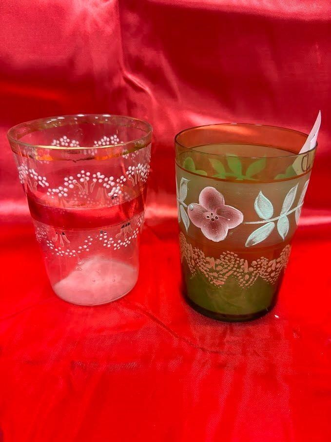 Antique Hand painted enameled tumblers