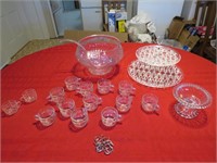 Glass Punch Bowl w/12 cups, hooks/ladel,