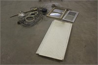 Heat Lamp, Pitch Fork, (6) Peg Boards, (2) Weights