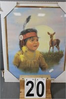 Native American Child W/ Deer Picture 20.25" X 16"