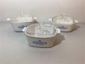 3 Corning Ware Casserole Dishes with Lids