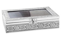 SILVER METAL ENGRAVED JEWELRY BOX $35