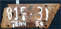1954 state shape TN license plate, see photo