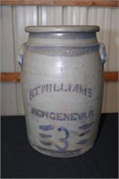 3 gallon blue/gray stoneware crock with ears
