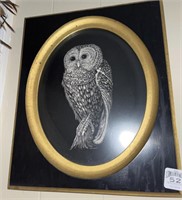 Framed owl print 10.25" x 12",