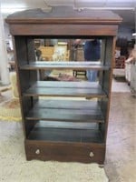 MAHOGANY MIRROR BACK BOOKCASE WITH DRAWER