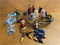 Vintage Christmas lights Bells and nativity scene