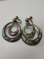 Sterling silver abalone Mexico clip on earrings