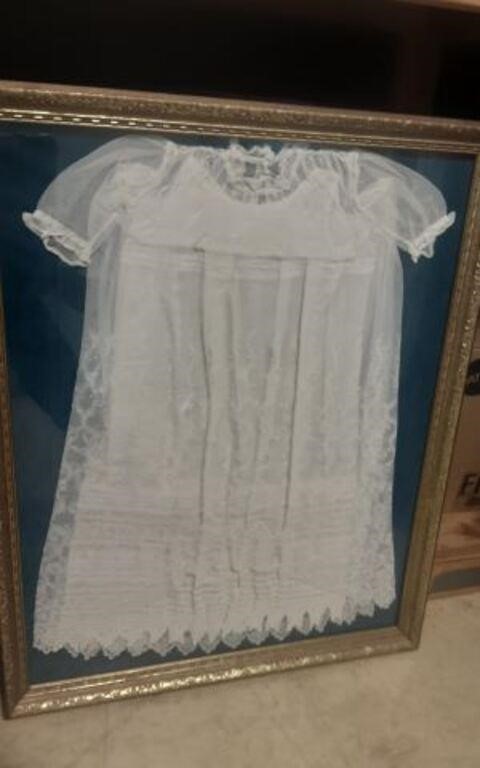 Framed Vintage christening gown